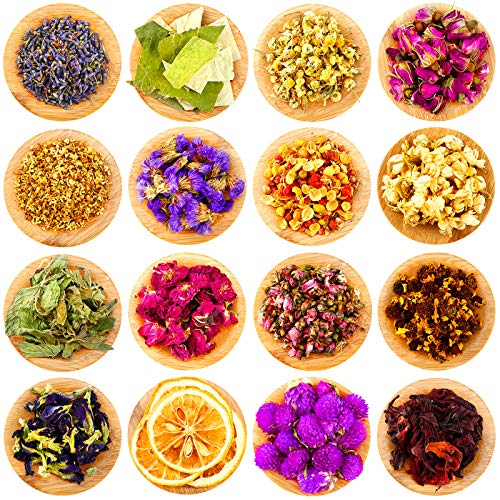 16 Bolsas de Flores y Hierbas Secas Múltiples Naturales Aromas de Capullos de Rosa Lavanda Jazmín Crisantemos para DIY Velas Jabón Resina Joyería Uñas Manualidades