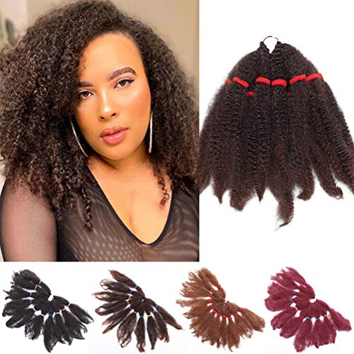 3 Paquetes Marley Trenzado de Pelo a Granel Sintético Twist Pelo Rizado Afro Kinky Trenzas Twist Crochet Trenzado Extensiones de Cabello 28cm Negro mezcla Vino Tinto