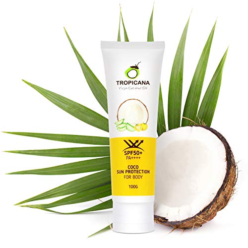 50%-SALE Tropicana Oil - Crema solar natural de coco 100 g con FPS 50 + aceite de coco ecológico y extracto de aloe vera