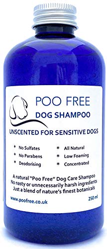 99% Natural CHAMPÚ para Perros - SIN Perfume para Pieles SENSIBLES - 250ml por Poo Free. pH Equilibrado. Sin Sulfatos, Sin Parabenos, Sin Silicona. Concentrado, Limpia, Calma, Hidrata, Alivia