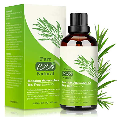 Aceite de Árbol de Té 100% Natural,100 ML Aceite Esenciale-Aceite de Acné,Tea Tree Oil Puro,Aceite Perfumado de Árbol de Té,Tratamiento Antiacné Contra la Piel y Cara con Imperfecciones,Antipinillas