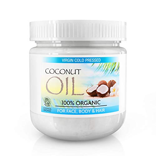 Aceite de coco virgen para el cabello hecho de coco puro sin refinar al 100%, aceite de coco extra virgen para la piel, el pelo y el rostro. Aceite de coco virgen y sin refinar por completo - Tarro de 500 gramos
