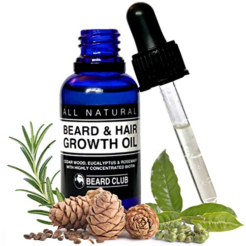 Aceite para el Crecimiento de la Barba y del Pelo - 30ml - Con Una Alta Concentración de Biotina - Olor a Madera de Cedro, Eucalipto y Romero - La Mejor Solución para una Barba Desigual