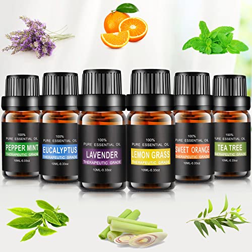 Aceites Esenciales, joylink 100% Natural Puro, 6 x 10 ml Set de Aceites Esenciales(Lavanda, Menta, Naranja Dulce, Eucalipto, Arbol de Té, Hierba de Limón)