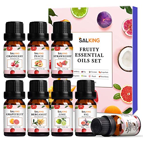 Aceites Esenciales Naturales SALKING Frutos Aceites Esenciales Para Humidificador Difusor Top 8 x 10 ml Set 100% Natural Puro (Bergamota, Toronja, Fresa, Arándano, Lima, Higo, Melocotón, Coco)