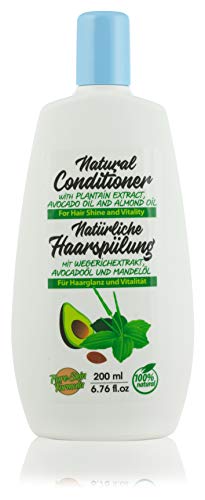 Acondicionador Natural Para El Cabello Seco Y Dañado. Con Extracto De Plátano, Aceite De Aguacate Y Aceite De Almendras. Para Hombre Y Mujer. Sin Sulfato, 200 ml.