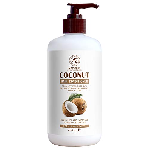 Acondicionador para Cabello de Coco 480 ml - con Aceite de Coco 100% Natural - para Todo Tipo de Cabello - Pelo Hidratado - Suave y Brillante - Sin Sulfato & Sin Parabenos - Ingredientes Naturales