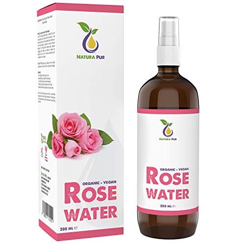 Agua de Rosas Pura Natural BIO en Spray 200ml - Tonico Facial - Hidrolato de Rosas Bío 100% Puro, Orgánico y Vegano - desmaquillante y tónico para piel y cara con imperfecciones, granos y acné