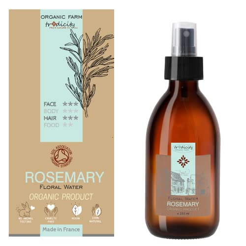 Agua Floral de Romero Ecologico  Hidrolato de Romero Bio Romero Piel Grasa, Tonico Facial, Tonico Capilar, Astringente, Purificador, Reposteria y Cocina - 250 ml