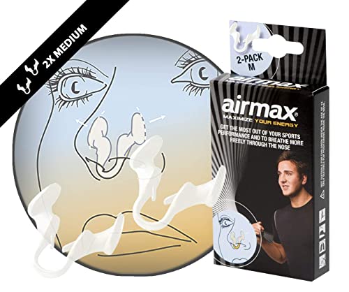 AIRMAX SPORT Medio | Dilatador nasal para una mejor respiración por la nariz. Optimización de oxígeno de 176%. Especialmente desarrollado para su uso durante el ejercicio. Airmax es utilizado por los atletas profesionales. Paquete Medio 1 + 1 gratis
