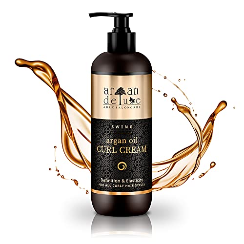 Argan Deluxe Crema de aceite de argándefinidora de rizos con acabado de peluquería 300 ml- MÁS CONTENIDO - Altamente hidratante, para un cuidado intensivo del cabello, brillo, volumen y elasticidad