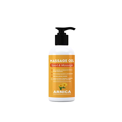 ARNICA - Aceite para masaje con extracto de Arnica, Calendula y Hamamelis - Efecto relajante para dolores musculares, espalda, hombro, pies, rodilla, contracturas (250 ml)