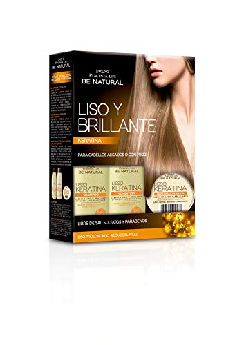 Be Natural Pack Liso y Brillante de Champú, Acondicionador y Mascarilla Lisso Keratina, Formato Mini/Viaje, Amarillo