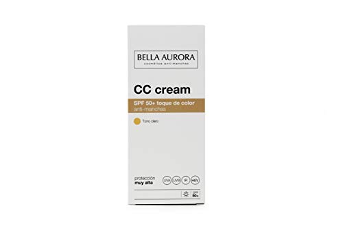 Bella Aurora Crema Facial con Color SPF 50+ | CC Cream | Protector Solar Anti-Manchas | Piel Normal o Seca, Tono Medio, 30 ml