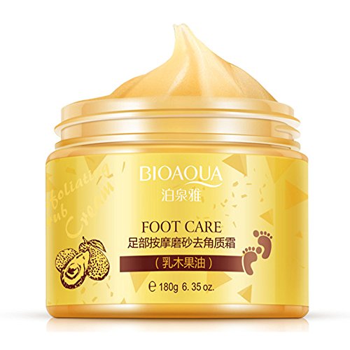Bioaqua - Crema exfoliante para pies, delicada, limpieza de pies, aceite de karité, extractos naturales, 180g