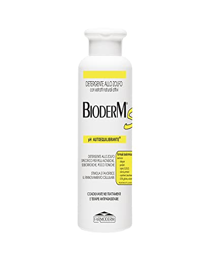 BIODERM BIODERMOCOSMETICI S - Gel de Ducha y Champú para Piel y Cabello con Azufre - Tratamiento Anti-acné, Anticaspa, Psoriasis, Dermatitis Seborreica y Piojos - Apto para niños y adultos