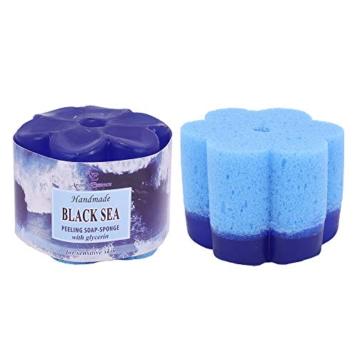 Black Sea - Esponja de jabón natural hecha a mano para niños con aceites de coco y cítricos, vegana, libre de crueldad, libre de parabenos, limpieza, hidratación, embalaje de 2x70g