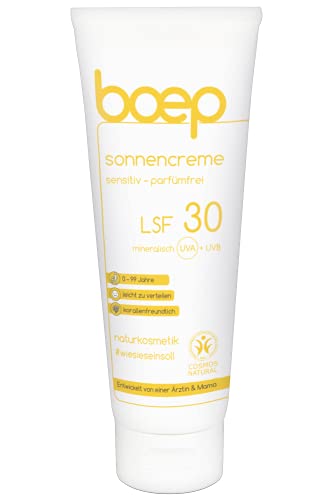 boep Crema Solar Sensitivo FPS30 - Protector solar minéral sin perfume para bebés, niños y adultos con piel sensible – Crema solar natural y vegana (100 ml)