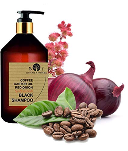 B.O.T cosmetic & wellness Black Shampoo Champú Anticaída Natural con Café Ricino, Keratina y Extracto de Cebolla Detox Champu Acelerador - 250 ml