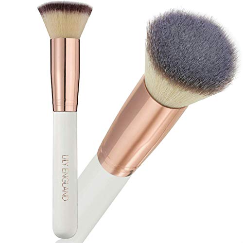 Brocha Plana Kabuki para Fundación - La Mejor Brocha para Maquillaje Líquido, Crema y en Polvo, Oro Rosa, Lily England