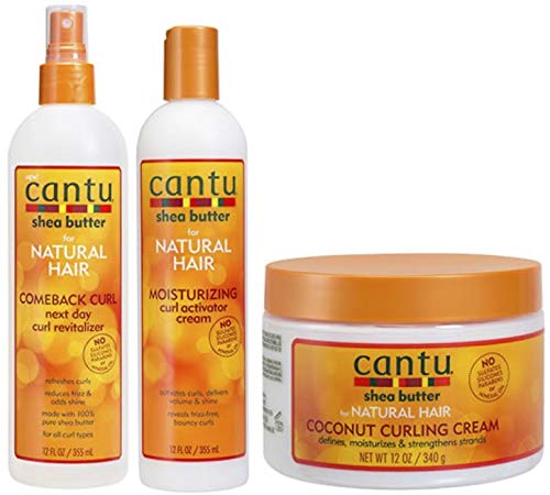 Cantu Shea Butter Comeback Curl Next Day Curl Revitalizer, Crema activadora de rizos y crema de rizos de coco (juego de 3)