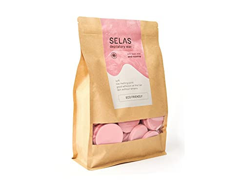 Cera depilatoria caliente de fácil fusión Rosa 1kg SELAS. Depilación sin bandas, con cera de Abejas y aceite de Rosa Mosqueta, para todas las zonas y tipos de pieles, especialmente las sensibles.