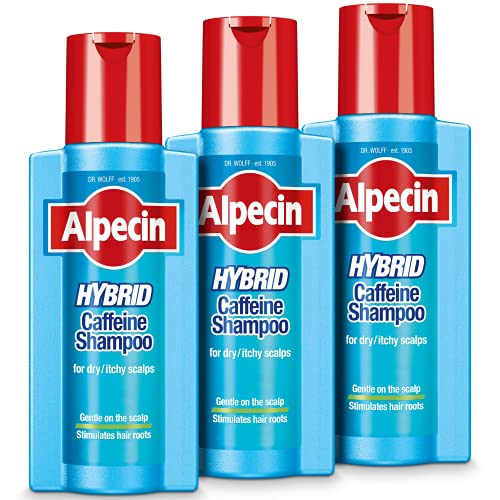 Champú Alpecin Hybrid 3x 250 ml | Champú natural para el crecimiento del cabello con cuero cabelludo sensible y seco | Energizante para cabello fuerte | Cuidado del cabello para hombres