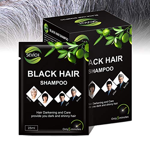 Champú para cabellos negros - Sevich Tinte para cabellos negros al instante, champú para cabellos con ingredientes naturales, 5 minutos para cubrir las canas