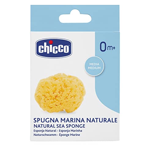 Chicco Esponja Marina Natural Bebés, Suave y Delicada Esponja de Baño para Bebés, Piel Sensible, adecuado desde el Nacimiento, Regalo para Bebés Accesorio para el Neceser del Bebé, Amarillo