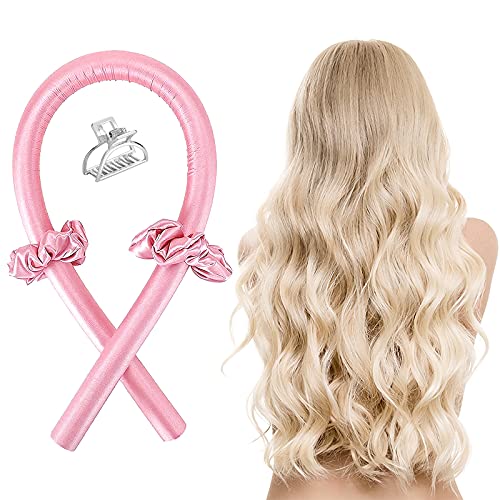 Cinta para rizar, sin calor, sin calor, rizos de seda, rodillos de pelo de espuma suave, cinta de rizado y barras flexibles para cabello natural (rosa)