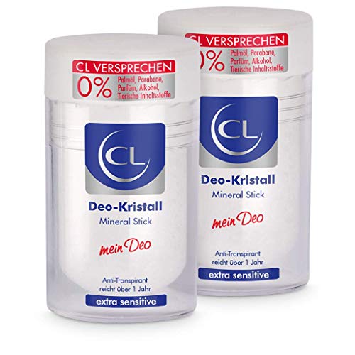 CL Desodorante piedra de alumbre natural antitranspirante 2x 80 g - Ofrece una protección de 24 horas - Especial para pieles sensibles - Cristal de aluminio para hombres y mujeres