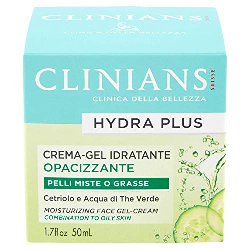 CLINIANS HYDRA PLUS crema-gel facial hidratante opacificante para pieles mixtas o grasas, con Pepino y Agua de Té Verde, 50 mL