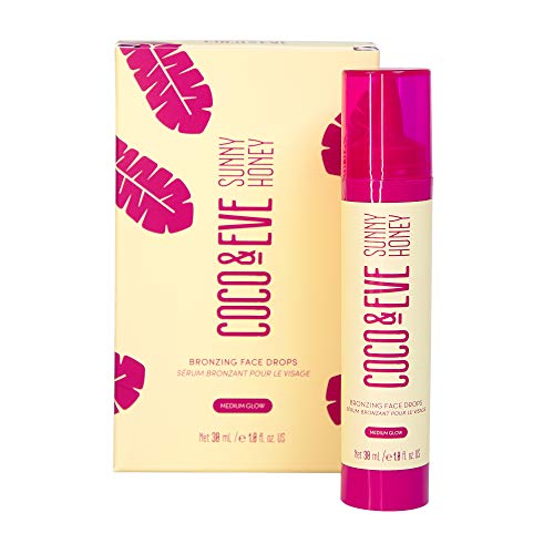 Coco & Eve Sunny Honey - Bronceador facial en gotas (brillo medio) - Hidratante con ácido hialurónico - Sérum de bronceado gradual y natural - Para estar moreno sin exponerse al sol - 30ml