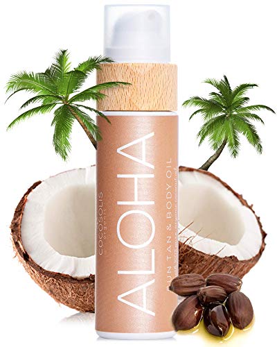 COCOSOLIS Aloha - Acelerador de Bronceado con Vitamina E, Loción Bio Oil para un bronceado natural  Bronceadores Solares choco - Seis aceites naturales para una piel radiante - 110 ml