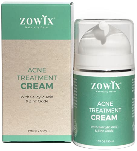 Crema Antiacne Natural y Vegana para Granos y Espinillas. Tratamiento Facial con Acido Salicílico para Acne Juvenil. Crema Anti Acne Para Pieles Grasas y Mixtas, 50ml Zowix