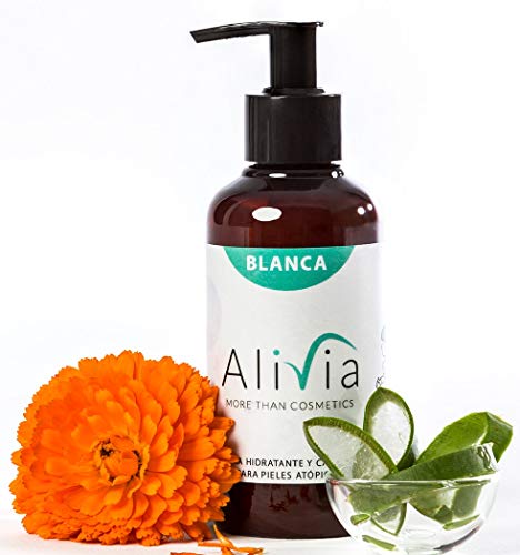 Crema hidratante para piel atópica, con Caléndula, Aloe Vera. Alivio del picor y regeneración de pieles sensibles. Uso facial y corporal. 200 ml. Alivia, cosmética natural para sentirse bien.