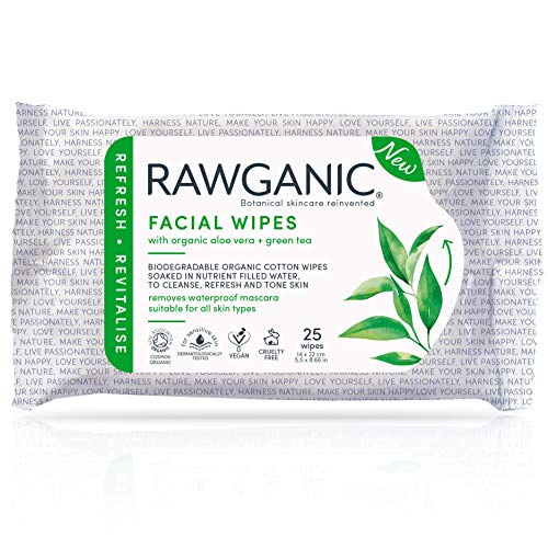Crudo Orgánico Tonificación/Limpieza y Hidratante paquete de 25 toallitas faciales