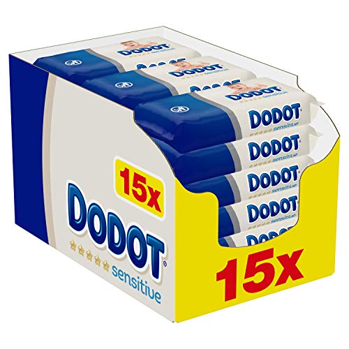 Dodot Toallitas Sensitive para Bebé, 810 Toallitas, 15 Paquete (15x54), Óptima Protección para la Piel de Dodot