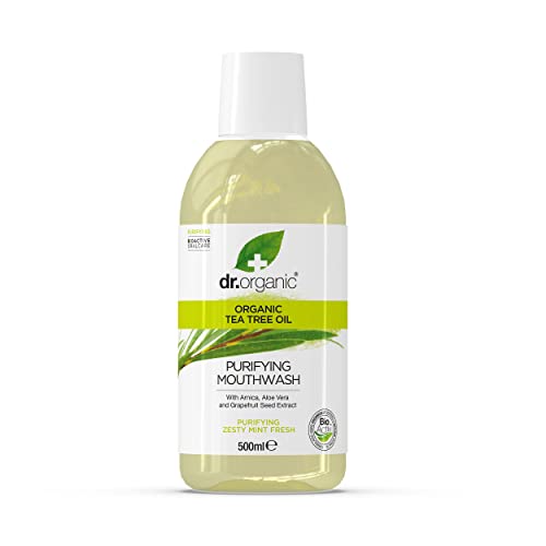 Dr. Organic Enjuague Bucal Árbol de Té de, Antibacteriano, Sabor Menta, 500 ml