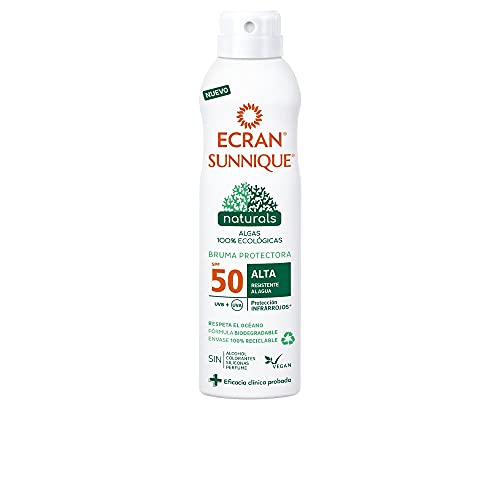 Ecran Sunnique Naturals - Bruma Solar Protectora SPF 50, con Extractos de Algas Marinas Ecológicas, Biodegradable y Reciclable - 250 ml