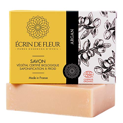 Écrin De Fleur - Jabón de Argán Natural para Pieles Secas y Mixtas, Jabón de Argán Orgánico con Aceites Esenciales de Árbol de Té y Madera de Cedro, Sin Sulfato y Parabenos 1x100g