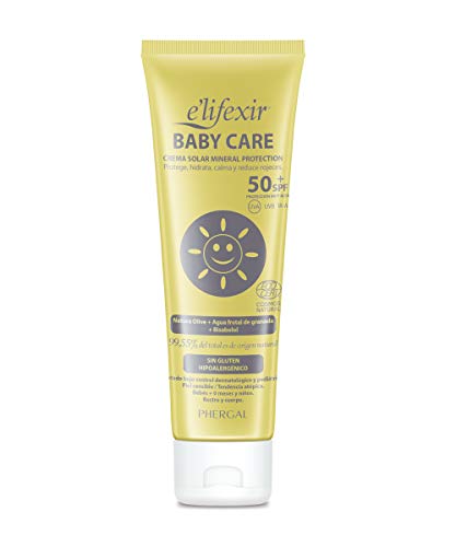 E'LIFEXIR Baby Care | Crema Solar Niño y Bebé | Hidratante, Nutritiva y Resistente Agua | Protector Solar Uva/Uvb/Ir-A | 100% Filtros Minerales, Hipoalergénica, Piel Sensible, Natural, 100 ml