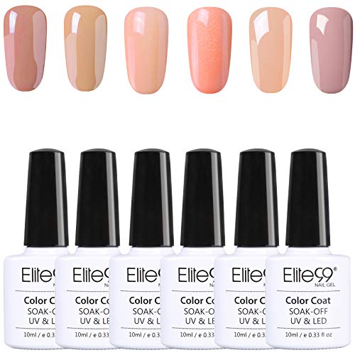 Elite99 Esmalte de Uñas, Esmaltes Semipermenentes para Uñas, 6pcs Kit de Uñas de Gel, Soak off Pintauñas de Colores para Manicura 10ml - Nude 001