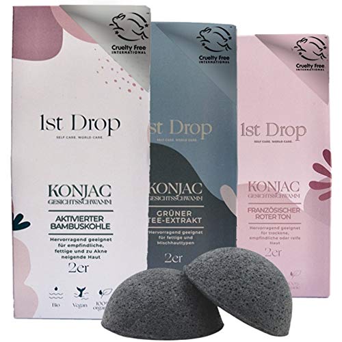 Esponja Konjac Limpiador Facial Orgánico, con Carbón Activado, 2 Piezas exfoliante ecológico para puntos negros scrub facial limpieza facial peeling natural Pieles Grasas y Propensas al Acné 1stDrop