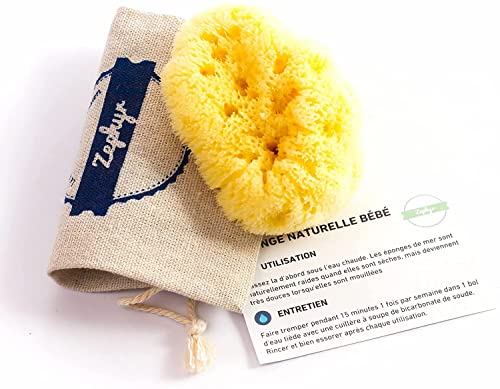 Esponja para bebés Zephyr, esponja de mar natural para el aseo del bebé (5-8 cm) - Esponja de baño vegetal y lavable para bebés