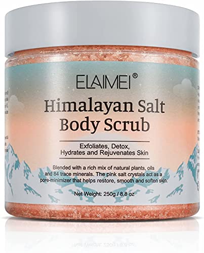 Exfoliante corporal de sal del Himalaya de primera calidad con aceite de lichi Exfoliante natural para el acné, celulitis, limpieza profunda, cicatrices, arrugas, exfolia e hidrata la piel