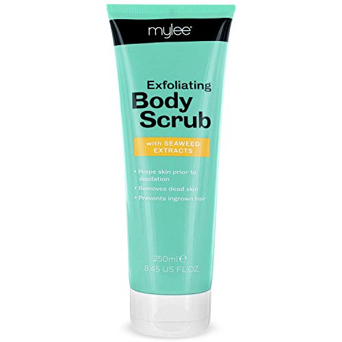 Exfoliante Corporal Suavizante Mylee con Extractos Nutritivos de Algas Marinas Naturales, Aloe Vera, Mono de Tahití, Previene los Pelos Enquistados, Pre-Bronceado y Depilación, Vegano y Cruelty Free