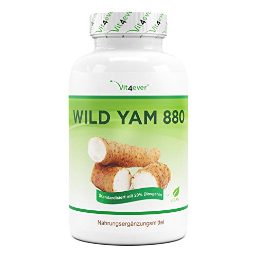 Extracto de raíz de ñame silvestre - 240 cápsulas (suministro para 4 meses) - Altamente dosificado con 880 mg de extracto (incluyendo 176mg de diosgenina) por dosis diaria - Vegano