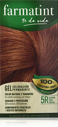 Farmatint 5R Castaño Claro Cobrizo. Tinte permanente. Cabello natural y color duradero. Sin amoníaco ni parabenes ni parafinas ni siliconas.