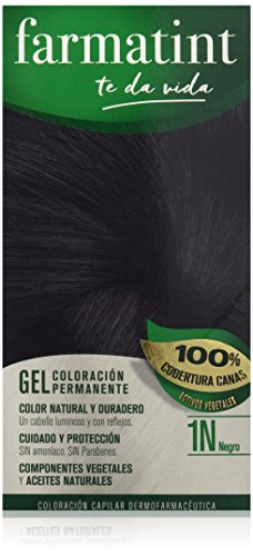 Farmatint Gel 1N Negro | Color Natural y Duradero | Componentes Vegetales y Aceites Naturales | sin Amoníaco | sin Parabenos | Dermatológicamente Testado